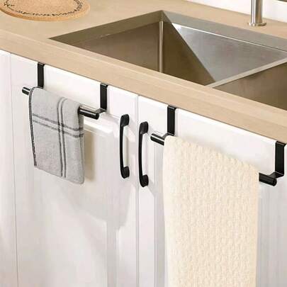 1pc/2pcs Stainless Steel Kitchen Cabinet Towel Rack, Seamless Bathroom/Kitchen Door Towel Bar Storage Rack, Wedding Decor, Holiday Decor, Birthday Gift