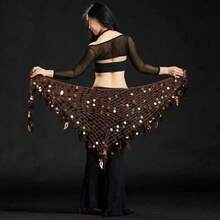 一件装女士三角肚皮舞服饰臀巾，带亮片裙摆式流苏，纱丽风格腰带，适合锐舞表演。也适合节日、派对、夜店、海滩、异域风情服饰装饰、波西米亚风、复古风等场合。 - 彩色 - 查看 11