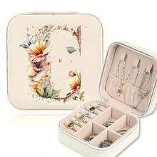1pc Small Jewelry Box, Portable Jewelry Storage Box With 26 Alphabet & Flower Design, Floral Letter Mini Flocked Lining Jewelry Box - Zipper Pouch, Suitable For Rings, Necklaces, Earrings & Studs - Durable Travel-Friendly Design, Great For Travel And Home Use, Jewelry Box - Multicolor - View 5