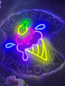 1PC Colorful Ice Cream Cone LED Neon Light Sign, Cute Wall Decor Lamp For Home, Dessert Shop, Cafe, Party,Bedroom,Milk Tea Shop,Holiday&Birthday Decoration - Multi-color light - View 3