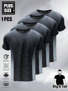 1pc Plus Size Men's Colorblock Quick-Dry T-Shirt, Suitable For Outdoor Running And Fitness, Fit For Tall Men, Summer - Grey - View 2
