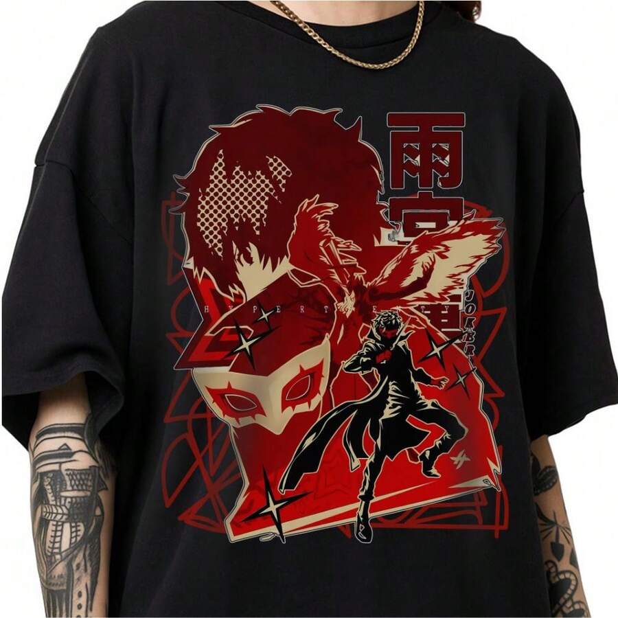 T-shirt unisex in puro cotone, T-shirt anime, T-shirt unisex, maglietta anime giapponese, maglietta anime retrò, maglietta con grafica anime, maglietta anime cool, regalo anime otaku, abbigliamento anime, T-shirt estiva, camicetta, top basic, top, T-shirt, cotone morbido, abbigliamento casual per tutti i giorni, fresca e adatta per l'uso quotidiano - nero - Visualizzare 1