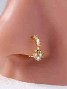 1个心形鼻环，时尚可爱独特设计，女士鼻部穿孔饰品 - Nose Ring - 查看 5