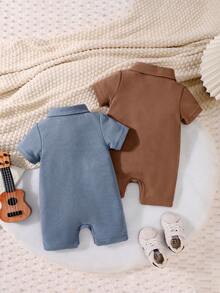 Bộ áo liền quần ngắn tay mùa hè cho bé trai, kiểu dáng thường ngày, cài cúc toàn thân, thích hợp cho kỳ nghỉ. - Nhiều màu - Xem 2