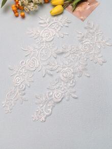 Colorful 3D Lace Applique Fan DIY Patch Flower Fabric, Multiple Colors Available, In Stock, Width: 13.5cm/Length: 36cm - White - View 3