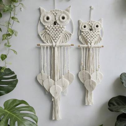 Colgante de pared de búho de macramé hecho a mano, decoración bohemia de búho para la guardería, el dormitorio o la entrada