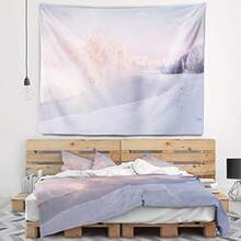 Designart 'Frosty Winter Sunshine Panorama' Landscape Tapestry Blanket Décor Wall Art for Home and Office Created On Lightweight Polyester Fabric Medium: 39 in. x 32 in - como en la foto - Ver 6