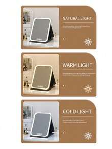 LED Makeup Mirror (Battery Capacity: 600mAh) - 3 Color Temperature Lighting Modes (White/Natural/Warm), USB Rechargeable Makeup Mirror, Adjustable Brightness, Portable Folding Design, Suitable For Home, Travel And Dorm Use, Perfect Gift For Women On Christmas, Birthday And Mother's Day, Best Women's Christmas Gift, Personalized Gift, USB Charging, Touch Screen Brightness Control, Multi-Functional Desktop Makeup Mirror - Multicolor - View 4