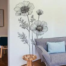 1pc Minimalist Floral Line Art Wall Sticker, High-End Self-Adhesive Plant Decal For Wall Renewal - Multicolor - View 4