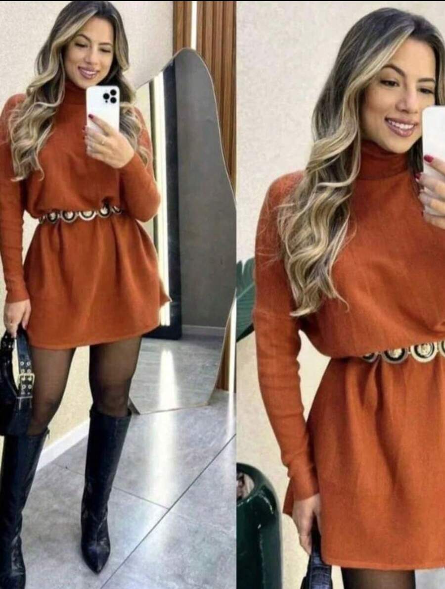Long-Sleeved Dress By Lanzinha - Rust Brown - View 1
