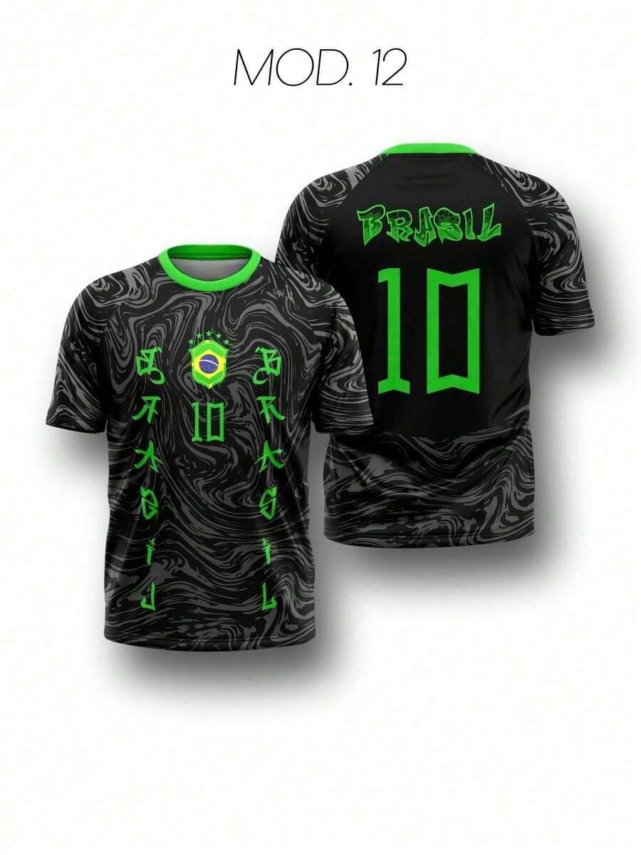 Brazil Men's DryFit Shirt, Sports Shirt, Soccer Streetwear, World Cup T-Shirt - MOD 12 - Xem 1