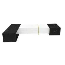 Modern TV Unit With Variable Length (140-260 Cm), Swivel Function, Black Marble Look, High-Gloss Matte White Finish, And Gold Accents. Description: This TV Unit Combines Modern - Black and White - View 6