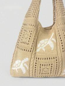 Yiinny Summer New Style Lady Daily Use Lightweight Tote Bags Sea Turtle Pattern Hollowed Out Knitted Crochet Beach Shopping Bags,Summer School Bag For Graduate, Teen Girls, Freshman, Sophomore, Junior & Senior In College, University & High School, Perfect For Outdoors ,Travel & Back To School - A - View 4