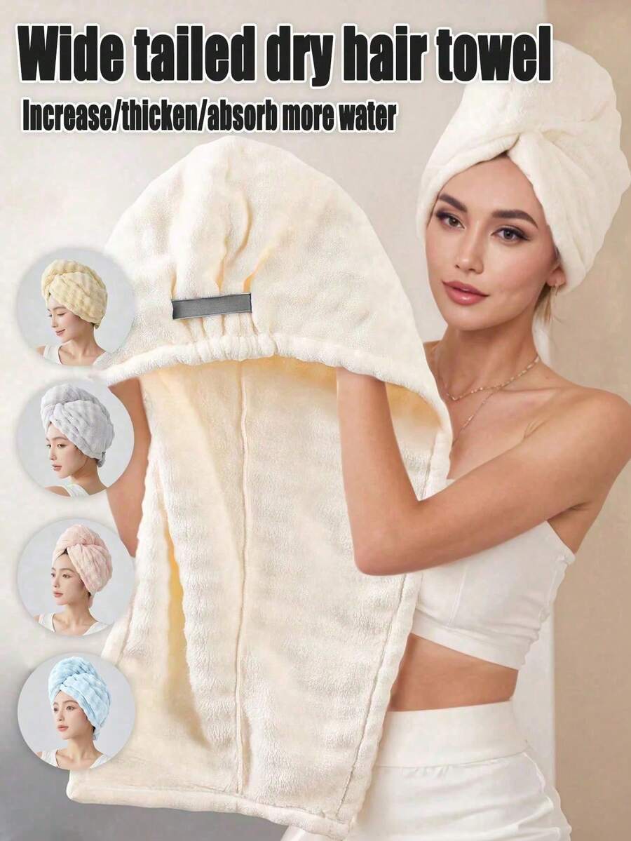 1条特大加厚珊瑚绒吸水干发巾,超强吸水超细纤维速干发帽,适合长发和短发,居家、浴室、旅行、宿舍使用 - 彩色 - 查看 1