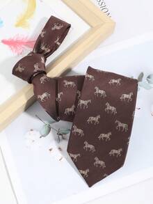 1pc Men's Fashionable Retro Mini Horse Pattern Tie, Versatile For Casual, Commute, Party & Banquet Matching - Multicolor - View 5