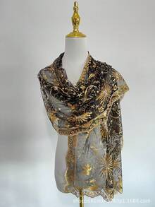 1 Pc Evening Gown And Wedding Dress Can Be Paired With Sequined Shawls And Headscarves, And Lace Scarves Can Be Worn For Various Occasions - Đen và vàng - Xem 5