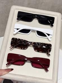4 piezas Gafas de mujer con marco cuadrado de plástico, gafas de estilo casual y oversize para la playa, vacaciones y uso diario - Multicolor - Ver 2