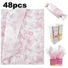 48 tờ giấy lụa họa tiết hoa hồng màu hồng, thích hợp cho các hoạt động thủ công DIY, quà tặng tiệc tùng, gói bó hoa, gói quần áo và trang trí quà sinh nhật. - Hoa màu hồng - Xem 10