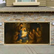 HOMETITUTE - Banner de Navidad para puerta de cochera 13 x 6 pies para la noche santa de Jesús con Mary Joseph Pastores y Pesebre de Cordero telón de fondo para decoración de puerta de cochera al - colorido4 - Ver 5