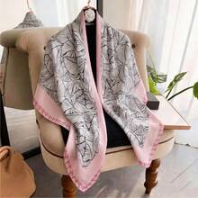 1pc 43-Inch Women's Silky Smooth Printed Square Scarf, Suitable For Holidays, Outings And Daily Wear - Pink - View 10