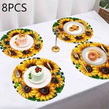 4pcs/Set Daily Floral Pattern Placemats, Decorative Placemats, Best Selling, Wrinkle-Resistant, Featuring Sunflower, Countryside, And Minimalist Abstract Designs. Size: 36*36cm, Suitable For Birthday, Housewarming, Celebration Banquet, Holiday Party, And Family Gathering. Machine Washable. An Excellent Gift. - Multicolor - View 24