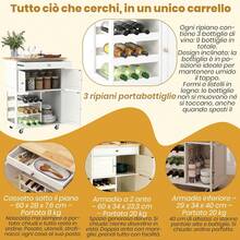RELAX4LIFE Carrello da cucina con cassetti, ruote, 3 portabottiglie, pannello in legno, credenza da cucina, ristorante, sala da pranzo o soggiorno, bianco, 67 x 37 x 85 (BIANCO) - Bianco - Visualizzare 5