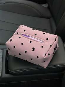 1pc Car Tissue Box, Polka Dot Pattern Hanging Tissue Holder For Car Seat - Tissue Storage - View 7