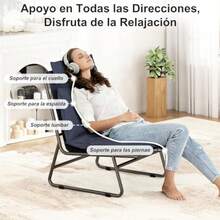 Sillón Individual para SalaSilla Lounge Cómoda sin Brazos con Cojines Gruesos y Reposacabezas Estructura Metálica Estable Ideal para Espacios Pequeños Dormitorio Estudio Azul - Marino - Ver 4