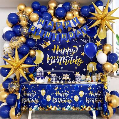 78 Blue And Gold Birthday Decorations, Blue And Gold Foil Balloons, Perfect For Men's Birthday Parties, Bachelor/Bachelorette Parties, Anniversaries, And Wedding Decorations.