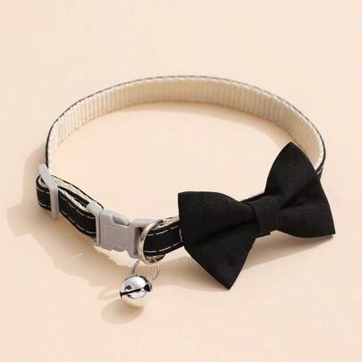 1pc Black Polyester Solid Color Bow Pet Collar