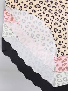 6pcs/Pack - Women's Seamless Wavy Edge Panties, Exquisite Leopard Print Matching Underwear - Multicolor - View 4