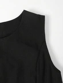 EARO Women's Sleeveless Short Dress, Made Of Non-Stretch Fabric, Decorated With Flap Pockets Elegant Black Summer - Black - View 8