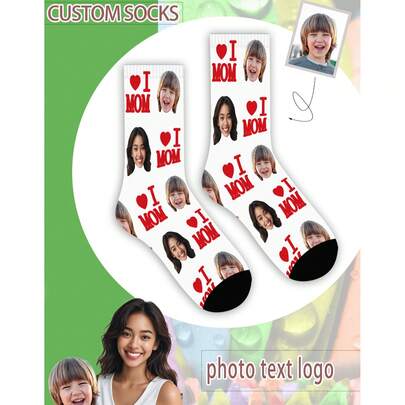 1 Pair Custom Face Socks, Unisex For Boys And Girls, Girls Mid-Calf Socks, Boys Mid-Calf Socks, Personalized Socks With Photo For Teenagers, Fun Customized Image Socks For Boys And Girls, Suitable For Daily Wear, Holidays, Birthdays, And Other Occasions