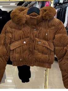PUFF JACKET - WARM AND LINED WINTER JACKET - COAT - WOMEN'S COLD WEATHER BLOUSE FOR PARTIES - Rust Brown - View 4