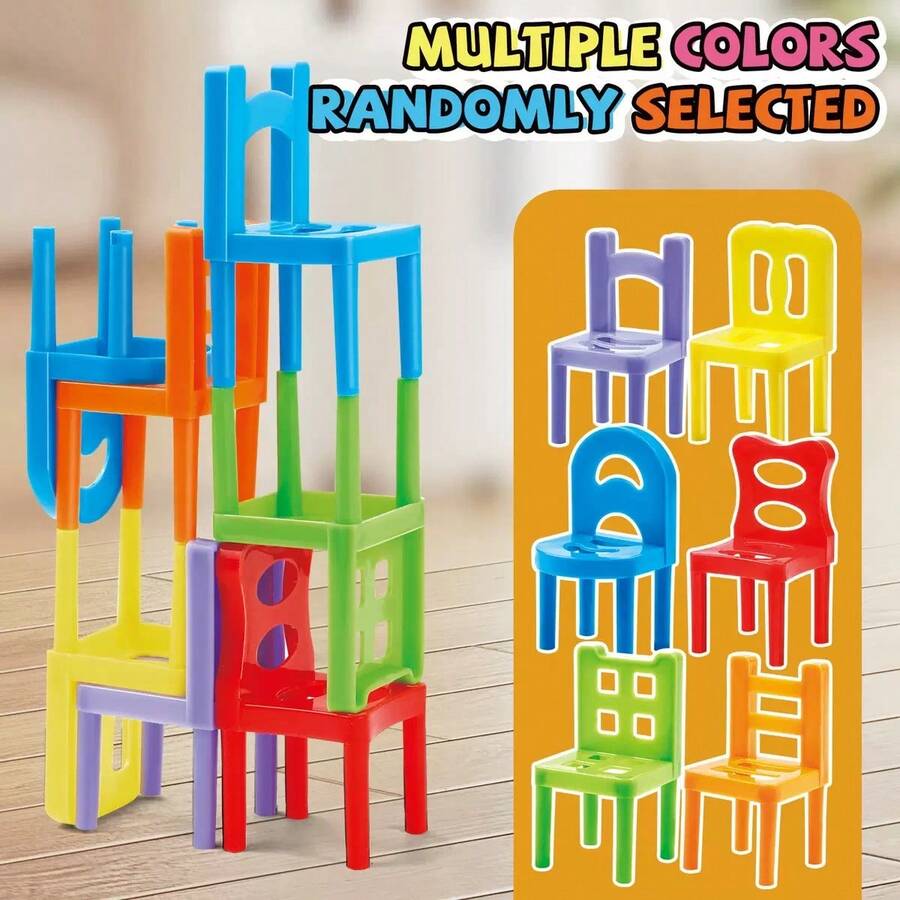 Puzzle Board Game, Children's Parent-Child Interactive Toys, Promoting Logical Thinking, Stacking Chairs And Building Blocks For Early Education, Multiplayer Tabletop Puzzle Toy Game, Balance Training, Party/Birthday Gifts (Random Color/Style) - 彩色 - 查看 1