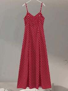 Women's Polka Print Backless Sleeveless Dress Black Summer Party Elegant - Fiery Red - 查看 5