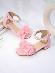 Giày sandal hoa cho bé gái, giày khiêu vũ trẻ em, kiểu dáng xuân/hè mới, sandal cao gót cho bé gái, sandal cổ lửng đính ngọc trai kiểu công chúa cho học sinh. - Hồng - Xem 4