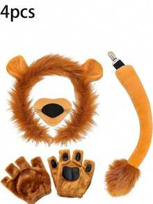 4pcs Cute Lion Costume Set, Includes 2 Headbands With Ears, Suitable For Various Festival Parties, Performances And Halloween - Multicolor - View 5