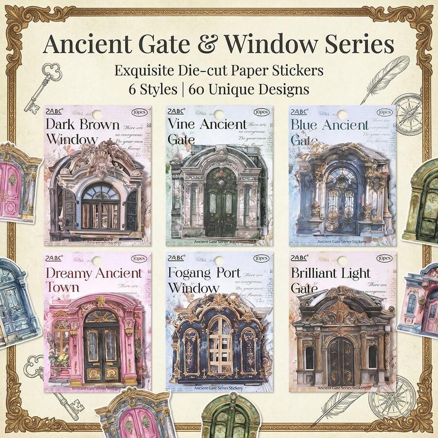 10 Pcs Door Windows Frame Scrapbook Stickers For Junk Journal Card Making Collage Photo Album Handmade DIY Paper Craft Decoration, Hollow Cutout Scrapbook Supplies Scrapbooking - Stickers - View 1