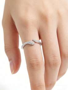 Jessie Jewelry 1pc Elegant Minimalist Classic Personalized 925 Silver Cubic Zirconia Snake Adjustable Ring, Suitable For Women's Daily, Party, Gathering - Silver - View 2