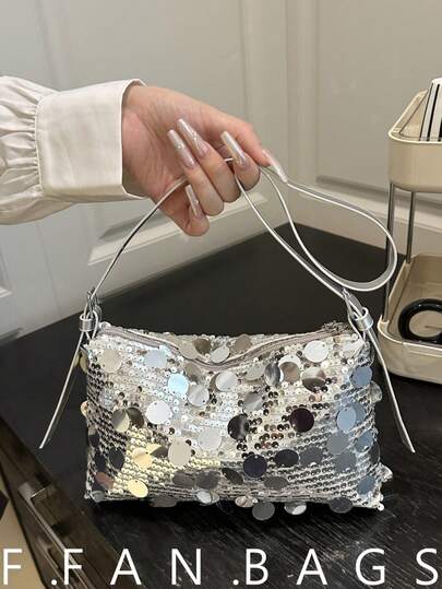 Summer Minimalist Lightweight Handbag For Women, Glitter Elegant Evening Clutch Underarm Shoulder Crossbody Bag