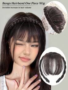 Stirnband Zopf Stirnband Pony geflochtene Dekoration Haarreif Synthetische Perücke geeignet für Aufsätze Haarteile für Frauen geeignet für alle Jahreszeiten, lässiger Alltag, Haarstyling, Pony Perücke Reise Accessoires Haarband Diadema - Dunkelbraun - Übersicht 1