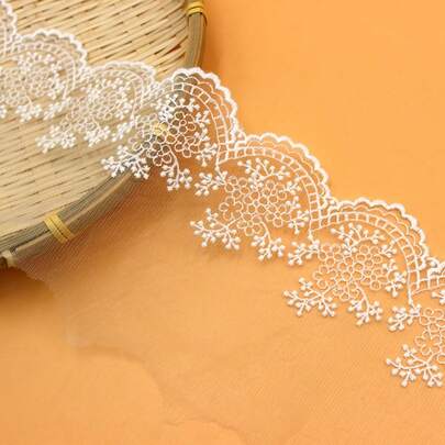 1 Yard 11.5cm Wide Pure White Embroidered Lace Trim - Sheer Mesh Base With Hollow Floral Pattern - Delicate Handmade DIY Material, Suitable For Wedding Dresses, Gowns, Home Textiles, Crafts, Exuding A Soft Romantic Ambiance