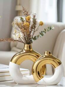 1pc Ceramic Donut Vase, Round Vase Suitable For Reed Grass, Nordic Modern Style Decorative Vase, Ceramic Vase Center Piece, Suitable For Wedding, Bedroom, Living Room, Coffee Table, Office Gift, Birthday Graduation Ceremony Home Decor Vase (Note Product Size) - Multicolor - View 2