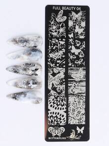 1件春夏蝴蝶美甲印花板，不锈钢复古蕾丝蝴蝶图案美甲印花模板，可重复使用的DIY美甲印花工具，优雅哥特式蝴蝶美甲配件，适合女性和女孩 - 銀色 - 查看 2