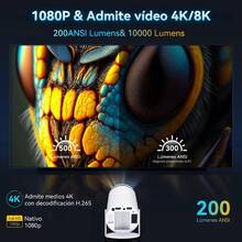 Proyector de tendenciaa de alta definición 1080P con pantalla compartida para Android y iPhonee - Blanco - Ver 4
