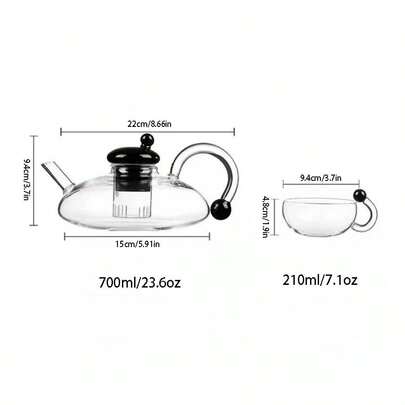 Glass Teapot Set With Cups, 700ml High Borosilicate Glass Tea Pot, Smoked Gray Or Clear Glass Option, Heat Resistant Tea Set, Modern Tea Service For 2, Gift For Tea Enthusiasts