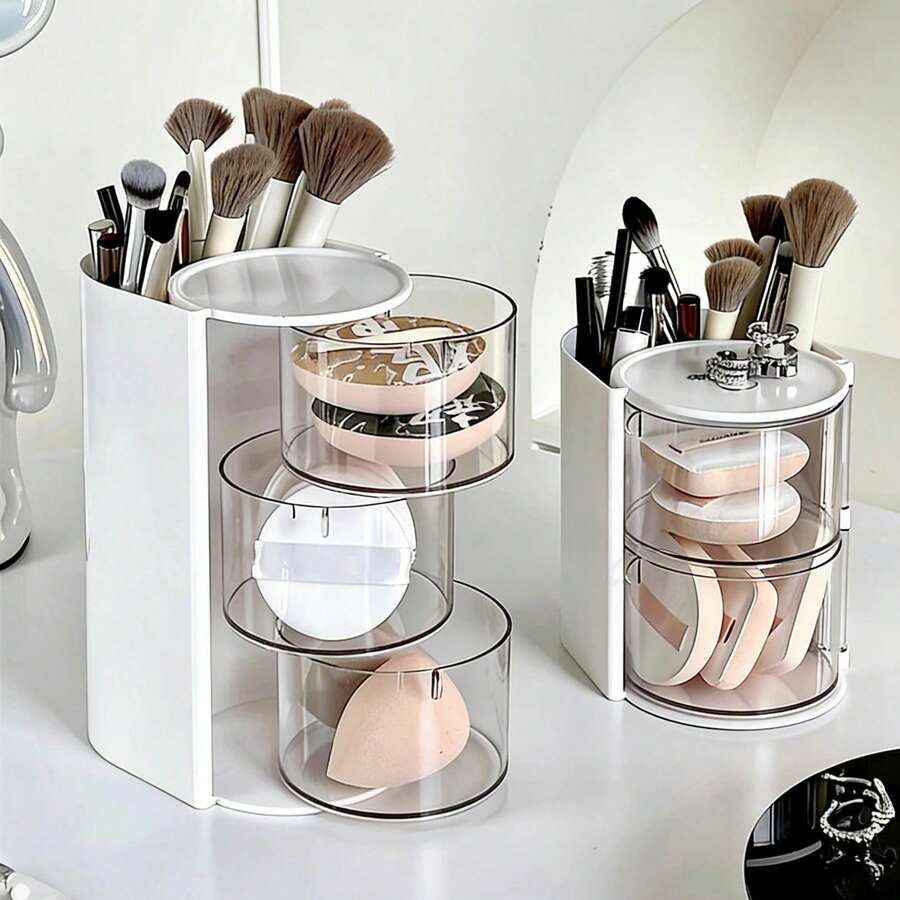 1 pièce Présentoir rotatif pour maquillage - Peut ranger les pinceaux de maquillage, les peignes, les pinces à cheveux, les élastiques, les épingles à cheveux et les bijoux. Idéal pour les cadeaux d'Halloween/Noël/Thanksgiving - Multicolore - Voir 1