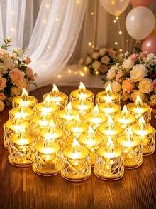 12pcs Battery Powered Flickering LED Tea Lights, Suitable For Party, Outdoor, Dining Table, Anniversary, Holiday, Proposal, Restaurant, Camping, Autumn Decor, Harvest Festival Decor, Room Decor, Bedroom Decor, Graduation, Mother's Day (Warm White, Batteries Included) (3.8cm, 4.8cm) - A - View 2