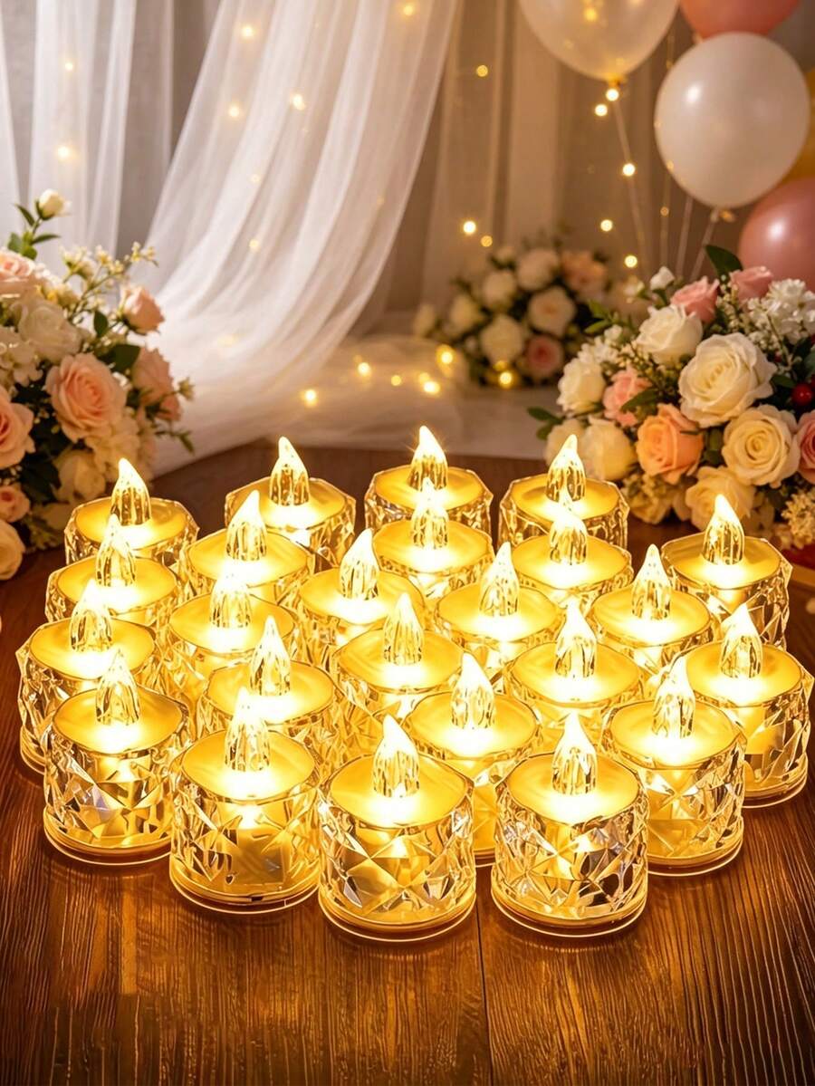 12pcs Battery Powered Flickering LED Tea Lights, Suitable For Party, Outdoor, Dining Table, Anniversary, Holiday, Proposal, Restaurant, Camping, Autumn Decor, Harvest Festival Decor, Room Decor, Bedroom Decor, Graduation, Mother's Day (Warm White, Batteries Included) (3.8cm, 4.8cm)